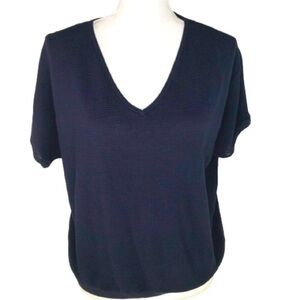 Uniqlo Navy V neck Textured Basic Top